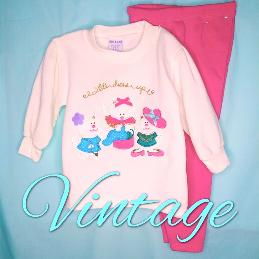Mervin's Vintage Sara Smiles cat kitten dress up sweatshirt sweatpants set 4T